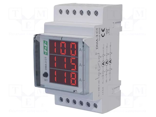 Ammeter; digital,mounting; True RMS; for DIN rail mounting; LED F&F DMA-3RMS-CT
