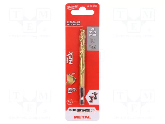 Drill bit; for metal,impact; Ø: 7.5mm; Holder: E6,3mm; 1/4"; 6.3mm Milwaukee MW-48894718