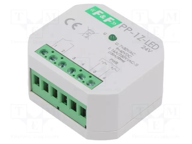 Relay: installation; in mounting box; 7÷30VAC; 9÷40VDC; NO; IP20 F&F PP-1Z-LED-24V