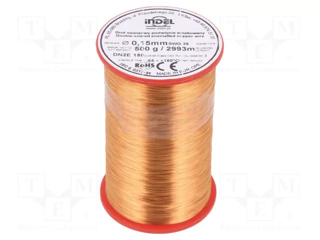 Coil wire; double coated enamelled; 0.15mm; 0.5kg; -65÷180°C INDEL DN2E0.15-0.50