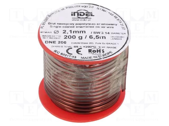 Coil wire; single coated enamelled; 2.1mm; 0.2kg; -65÷200°C INDEL DNE2.10-0.20
