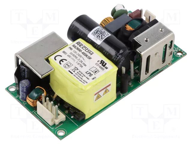 Power supply: switching; open; 90W; 85÷264VAC; 48VDC; 1870mA; 90% RECOM RACM90-48SK/OF