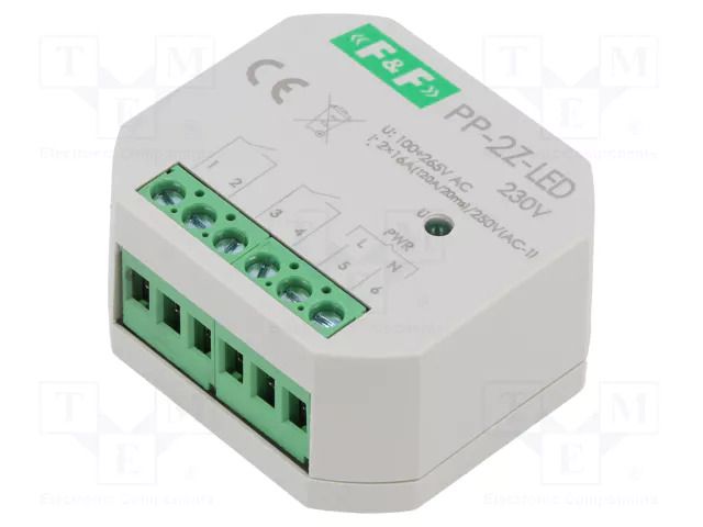 Relay: installation; in mounting box; 100÷265VAC; NO x2; IP20; 16A F&F PP-2Z-LED-230V