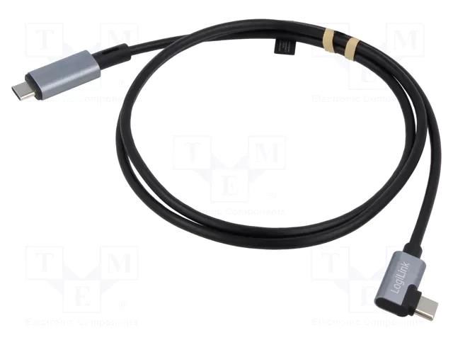 Cable; USB 2.0; USB C plug,USB C angled plug; 1m; black; 480Mbps LOGILINK CU0182