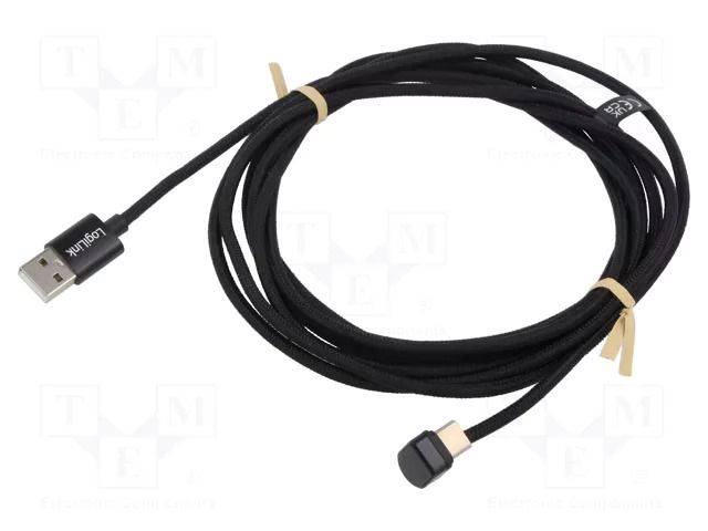 Cable; USB 2.0; USB A plug,USB C angled plug; 3m; black; 480Mbps LOGILINK CU0195