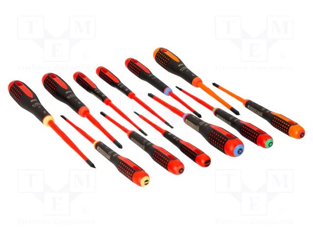 Kit: screwdrivers; insulated; PH1/SL,PH2/SL; ERGO®; 12pcs. BAHCO SA.BE-9878SL