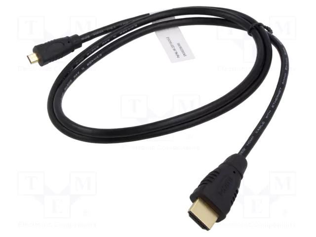 Cable; HDMI plug,micro HDMI plug; 1m; black; HDMI 1.4 DIGITUS AK-330115-010-S