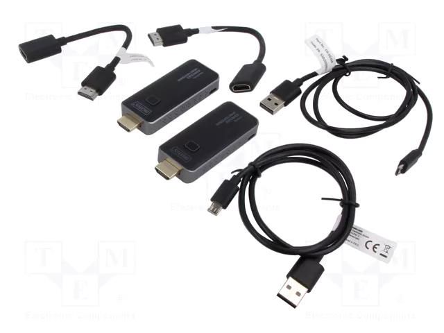 HDMI extender; HDMI plug x2,USB B micro socket x2; black; ABS DIGITUS DS-55318