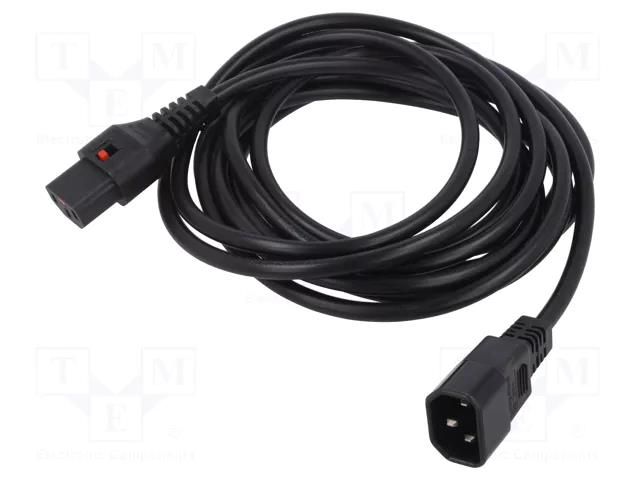 Cable; IEC C13 female,IEC C14 male; PVC; 4m; black; 10A; 250V IEC LOCK IEC-PC1070