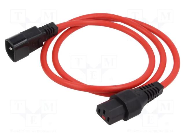 Cable; IEC C13 female,IEC C14 male; PVC; 1m; red; 10A; 250V IEC LOCK IEC-PC1385