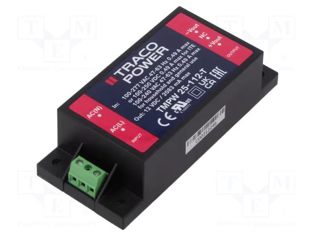 Power supply: switching; for building in; 25W; 12VDC; 2083mA; TMPW TRACO POWER TMPW25-112-T