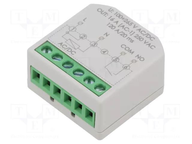 Relay: installation; in mounting box; 100÷265VAC; NO; IP20; 16A F&F PP-1Z-LED-PICO