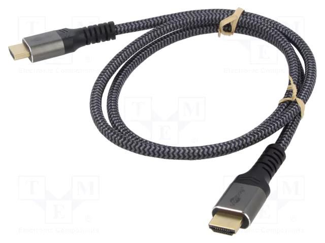 Cable; HDMI plug,both sides; PVC; textile; Len: 10m; black-grey Goobay GOOBAY-PLUS-64997