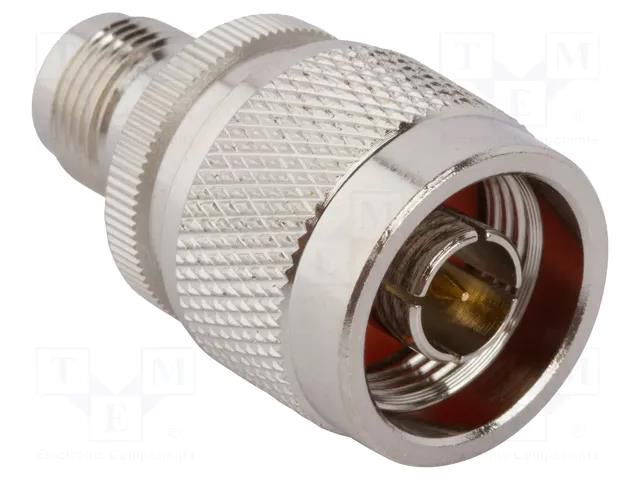 Adapter; N male,RP-TNC female; Insulation: PTFE; 50Ω; brass; 11GHz AMPHENOL RF 242130RP