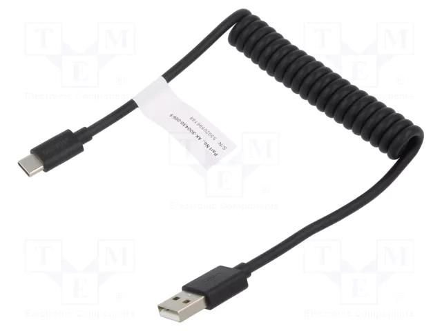 Cable; coiled,USB 2.0; USB A plug,USB C plug; nickel plated DIGITUS AK-300430-006-S