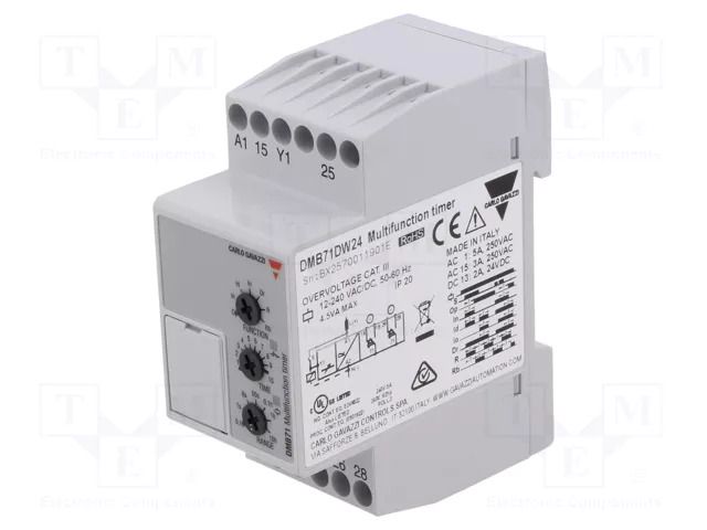 Timer; 0,1s÷100h; DPDT; 250VAC/8A,24VDC/5A; Usup: 24÷240VAC; IP20 CARLO GAVAZZI DMB71DW24
