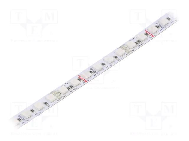 LED tape; RGB; LED/m: 120; 8mm; IP20; 120°; 12W/m; Thk: 2.5mm; 24VDC KLUŚ K-RGB-1200-24