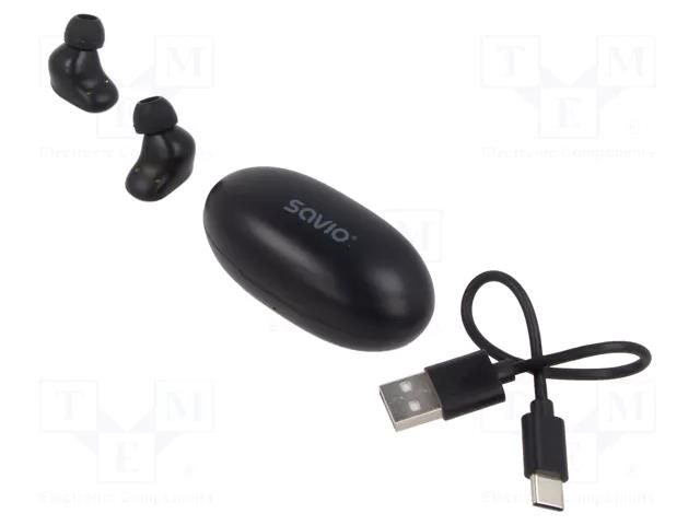 Wireless headphones with microphone; black; USB C; 20Hz÷20kHz SAVIO SAVSLTWS-10