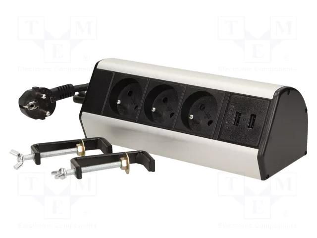 Plug socket strip: furniture; 3680W; black,silver; 230VAC; 1.8m VIRONE VIR-FS-5