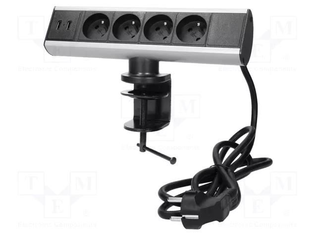 Plug socket strip: furniture; 3680W; black,silver; 230VAC; 1.8m VIRONE VIR-FS-8