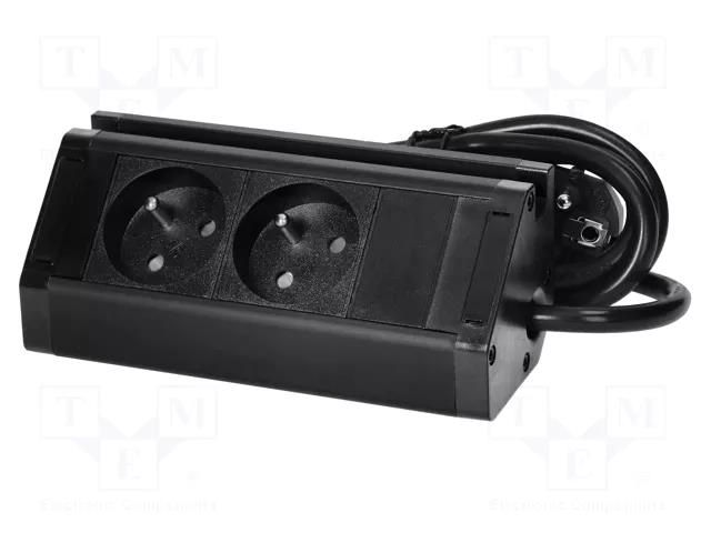 Plug socket strip: furniture; IP20; 3680W; black; 230VAC; 1.5m VIRONE VIR-FS-12/B