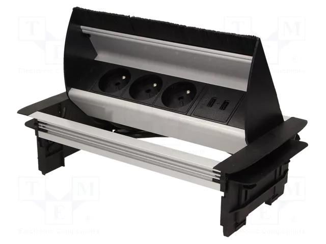 Plug socket strip: furniture; IP20; 3680W; black,silver; 250VAC ORNO OR-AE-1362