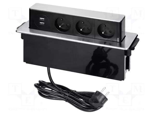 Plug socket strip: furniture; IP20; 3680W; steel; Cutout: 56x250mm ORNO OR-GM-9009/B-G