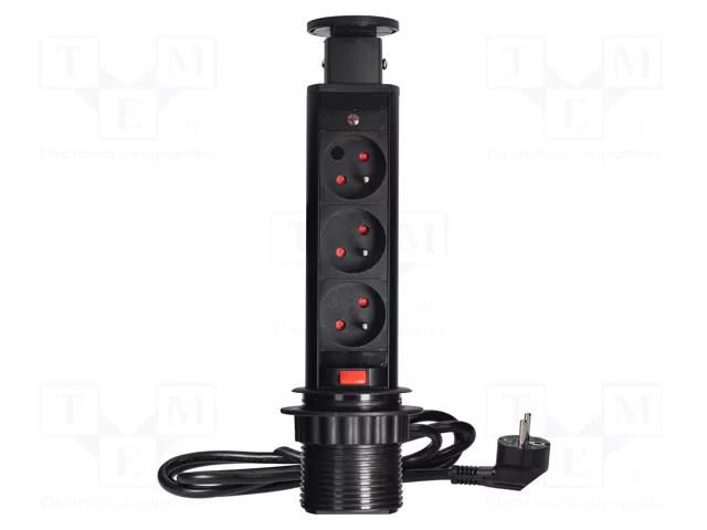Plug socket strip: furniture; IP20; 3680W; black; Cutout: Ø63mm ORNO OR-AE-1347/B