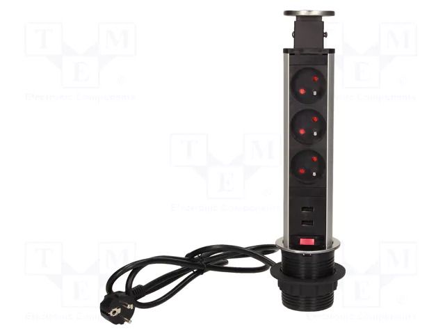 Plug socket strip: furniture; 3680W; steel; Cutout: Ø63mm; 250VAC ORNO OR-AE-1350