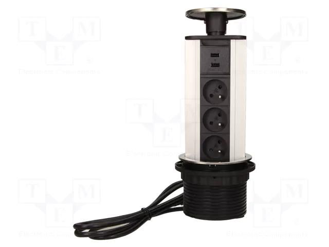 Plug socket strip: furniture; 3680W; steel; Cutout: Ø104mm; 250VAC ORNO OR-AE-1354