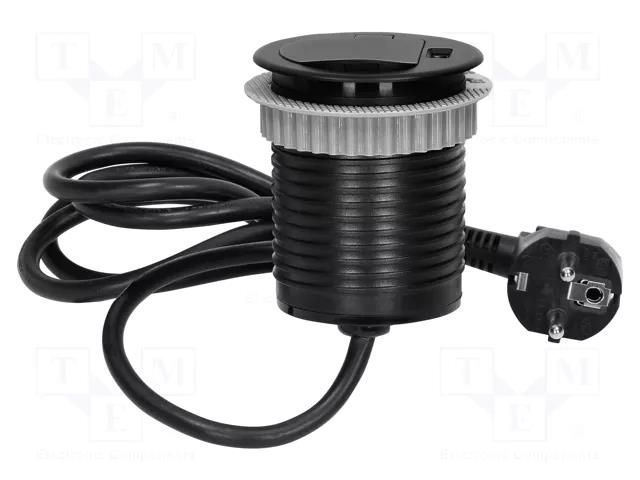 Plug socket strip: furniture; 2300W; black; Cutout: Ø62mm; 250VAC ORNO OR-AE-1373/B