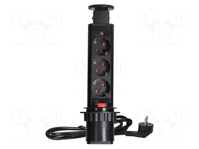Plug socket strip: furniture; IP20; 3680W; black; Cutout: Ø63mm ORNO OR-AE-1347B-SCHUKO