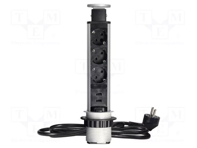 Plug socket strip: furniture; IP20; 3680W; silver; Cutout: Ø63mm ORNO OR-AE-1349-SCHUKO
