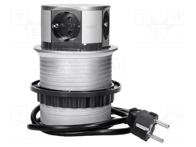 Plug socket strip: furniture; IP20; 3680W; silver; Cutout: Ø104mm ORNO OR-AE-1341-SCHUKO