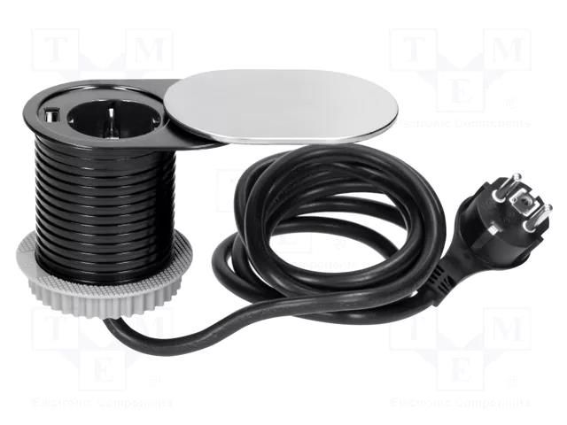 Plug socket strip: furniture; 3680W; silver; Cutout: Ø64mm; 250VAC ORNO OR-AE-13124-SCHUKO
