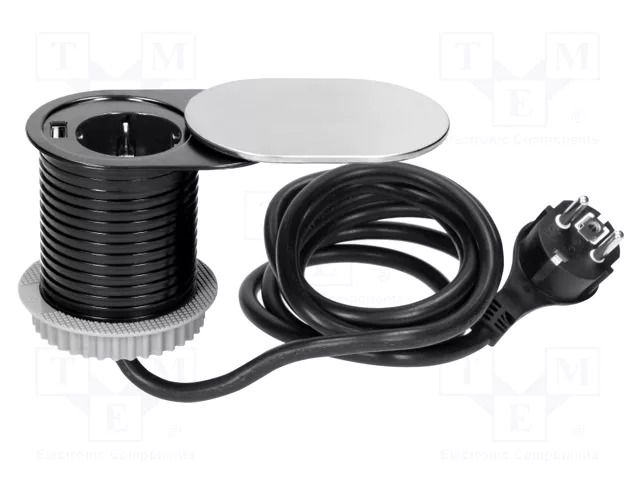 Plug socket strip: furniture; 3680W; silver; Cutout: Ø64mm; 250VAC ORNO OR-AE-13124-SCHUKO