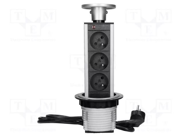 Plug socket strip: furniture; IP20; 3680W; silver; Cutout: Ø82mm VIRONE VIR-FS-18