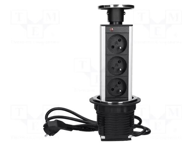 Plug socket strip: furniture; IP20; 3680W; steel; Cutout: Ø82mm VIRONE VIR-FS-16