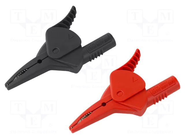 Crocodile clip; 20A; black,red; Grip capac: max.34.5mm; L: 100.8mm CAL TEST CT4410