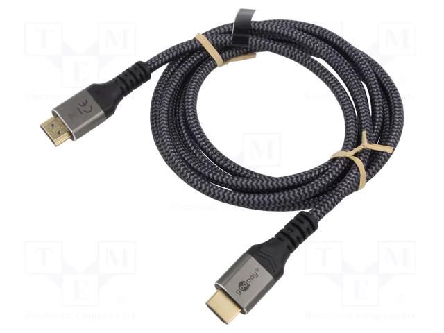 Cable; HDMI plug,both sides; PVC; textile; Len: 2m; black-grey Goobay GOOBAY-PLUS-65261