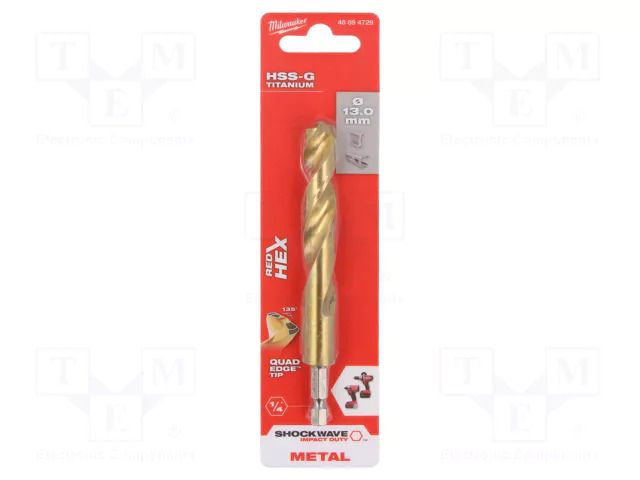 Drill bit; for metal,impact; Ø: 13mm; Holder: E6,3mm; 1/4"; 6.3mm Milwaukee MW-48894729