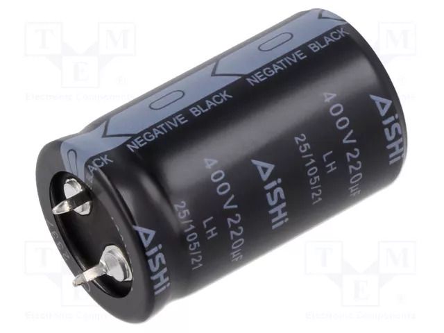 Capacitor: electrolytic; SNAP-IN; 220uF; 400VDC; Ø25x40mm; ±20% AISHI ELH2GM221P40KT