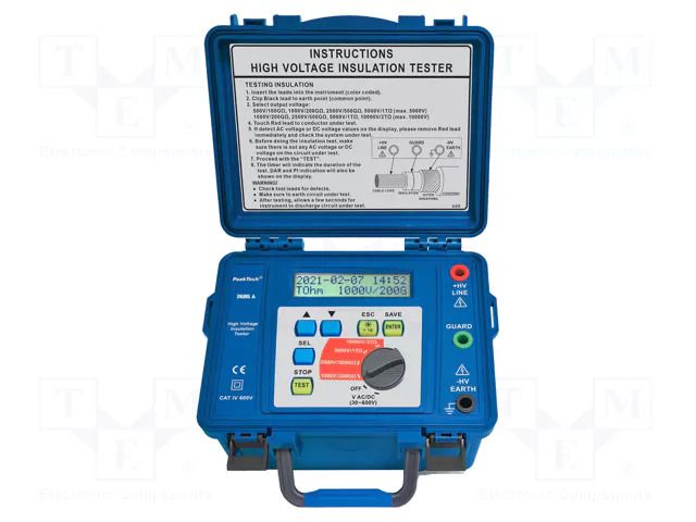 Meter: insulation resistance; LCD; VAC: 30÷600V; VDC: 30÷600V; 5mA PEAKTECH PKT-P2685A