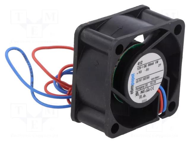 Fan: DC; axial; 12VDC; 40x40x10mm; 8m3/h; 22.1dBA; slide; 5400rpm EBM-PAPST 412F