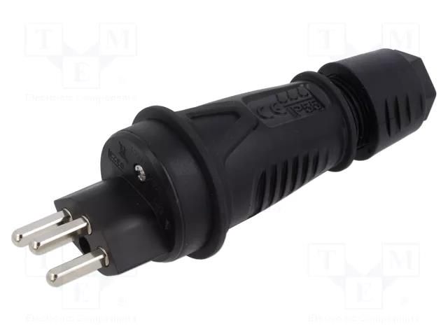 Connector: AC supply; male; plug; 2P+PE; 250VAC; 16A; black; PIN: 3 PCE 0323-SS