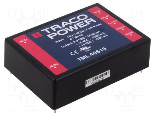 Converter: AC/DC; 40W; Uin: 90÷264VAC,100÷375VDC; Uout: 5VDC; OUT: 3 TRACO POWER TML40515