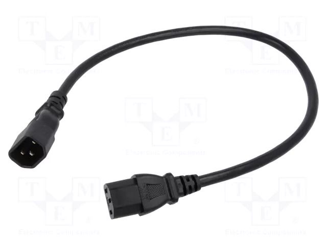 Cable; 3x18AWG; IEC C13 female,IEC C14 male; PVC; 0.5m; black; 10A Qualtek Electronics 318004-01
