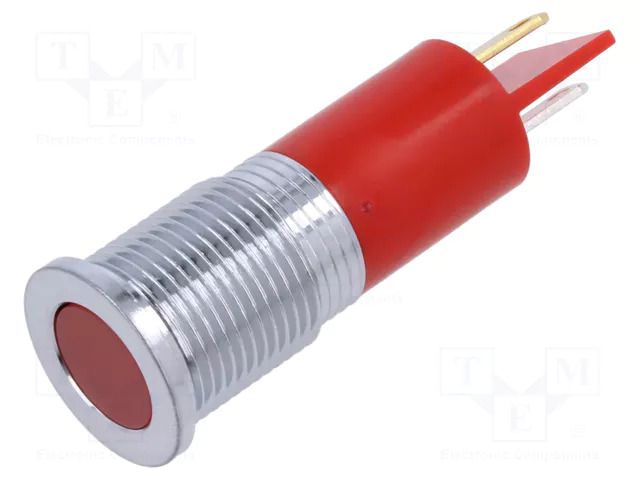 Indicator: LED; flat; red; Ø14mm; IP67; Q14; brass; ØLED: 10mm; 10mcd APEM Q14F1CXXR24E