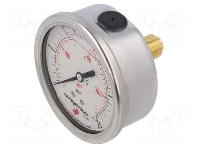 Glycerin manometer; 0÷25bar; 63mm; G 1/4",rear connection PNEUMAT M63A.GL025G14