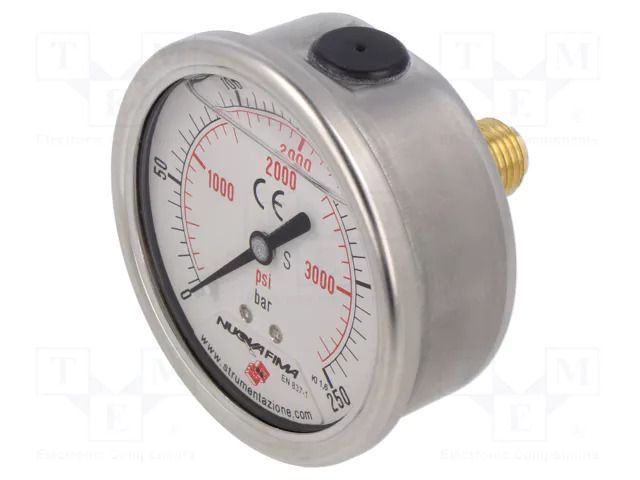 Glycerin manometer; 0÷250bar; 63mm; G 1/4",rear connection PNEUMAT M63A.GL250G14